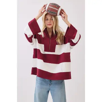 Gameday Varsity Stripe Oversized Zip Pullover