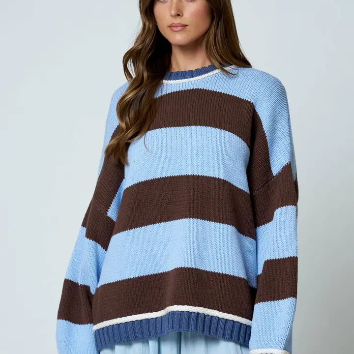 Coastal Chic Oversized Striped Crew Neck Knit Sweater