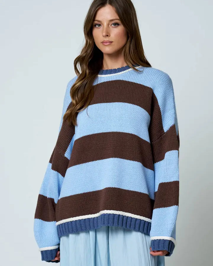 Coastal Chic Oversized Striped Crew Neck Knit Sweater