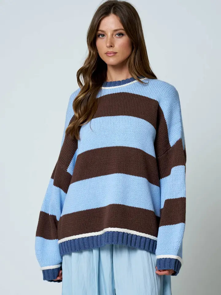 Coastal Chic Oversized Striped Crew Neck Knit Sweater