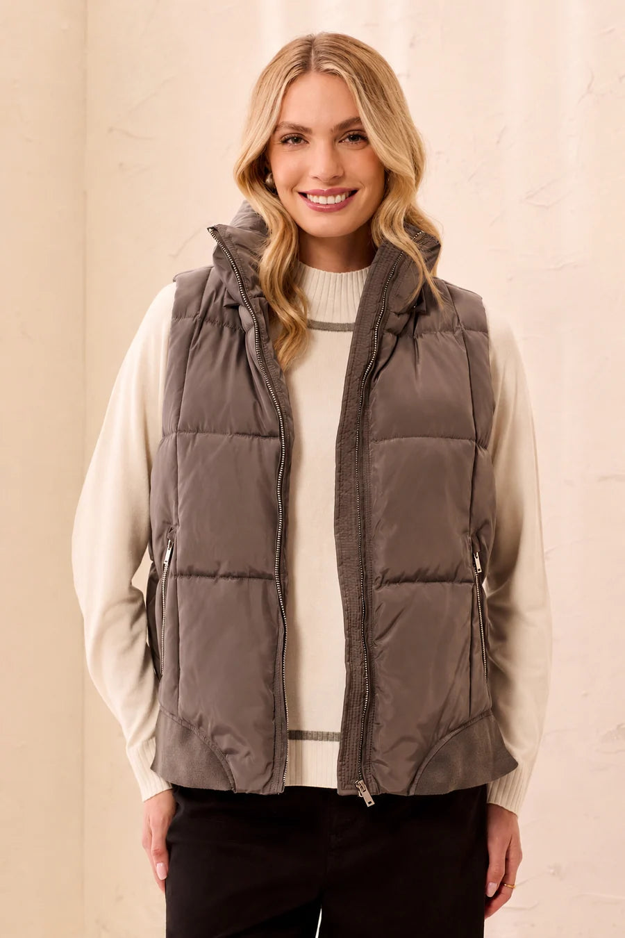 Quilted Puffer Vest With Removable Hood