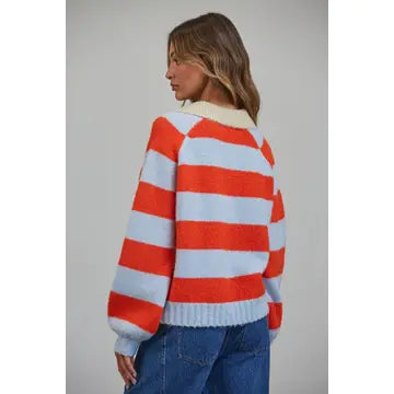 Royce Striped Polo Color Block Henley Sweater