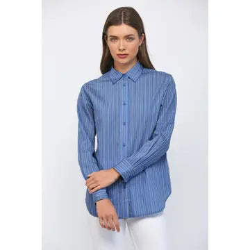 Luxe Tencel Pinstripe Long Sleeve Button-Down Shirt