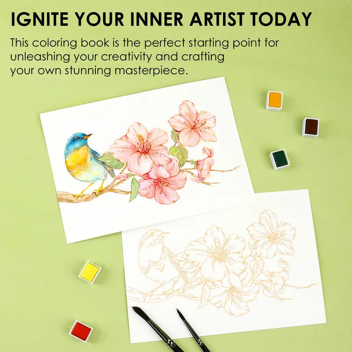 Grabie 15 sheet Watercolor Coloring Book