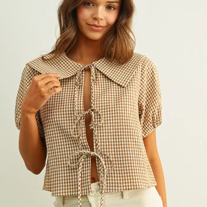Gingham Pattern  Tie in Front Top