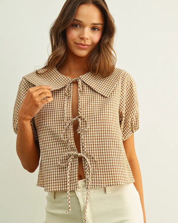 Gingham Pattern  Tie in Front Top