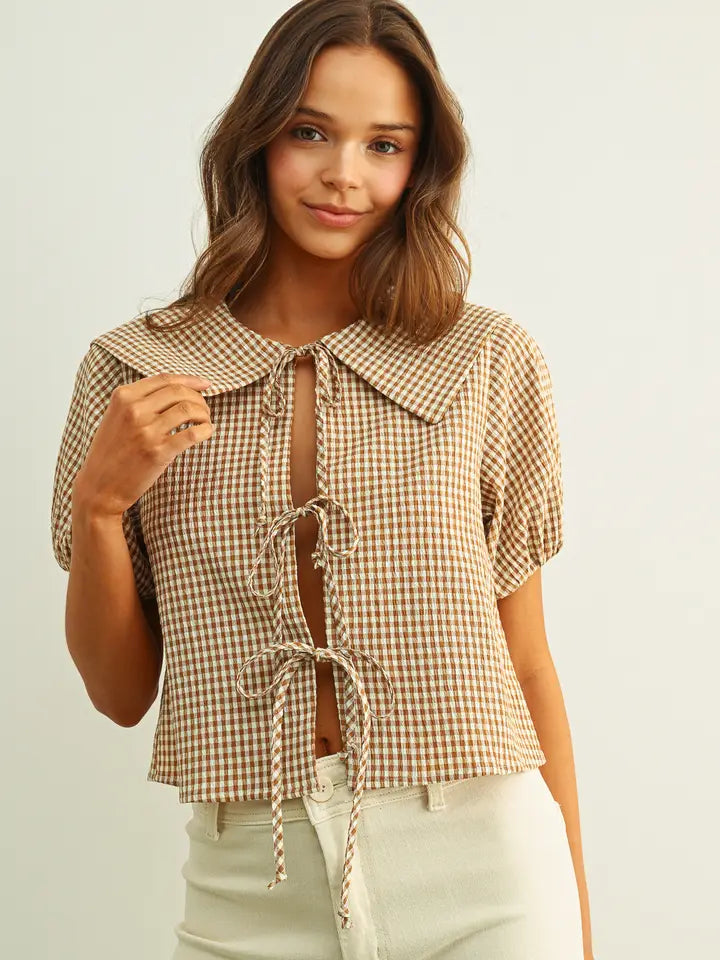 Gingham Pattern  Tie in Front Top