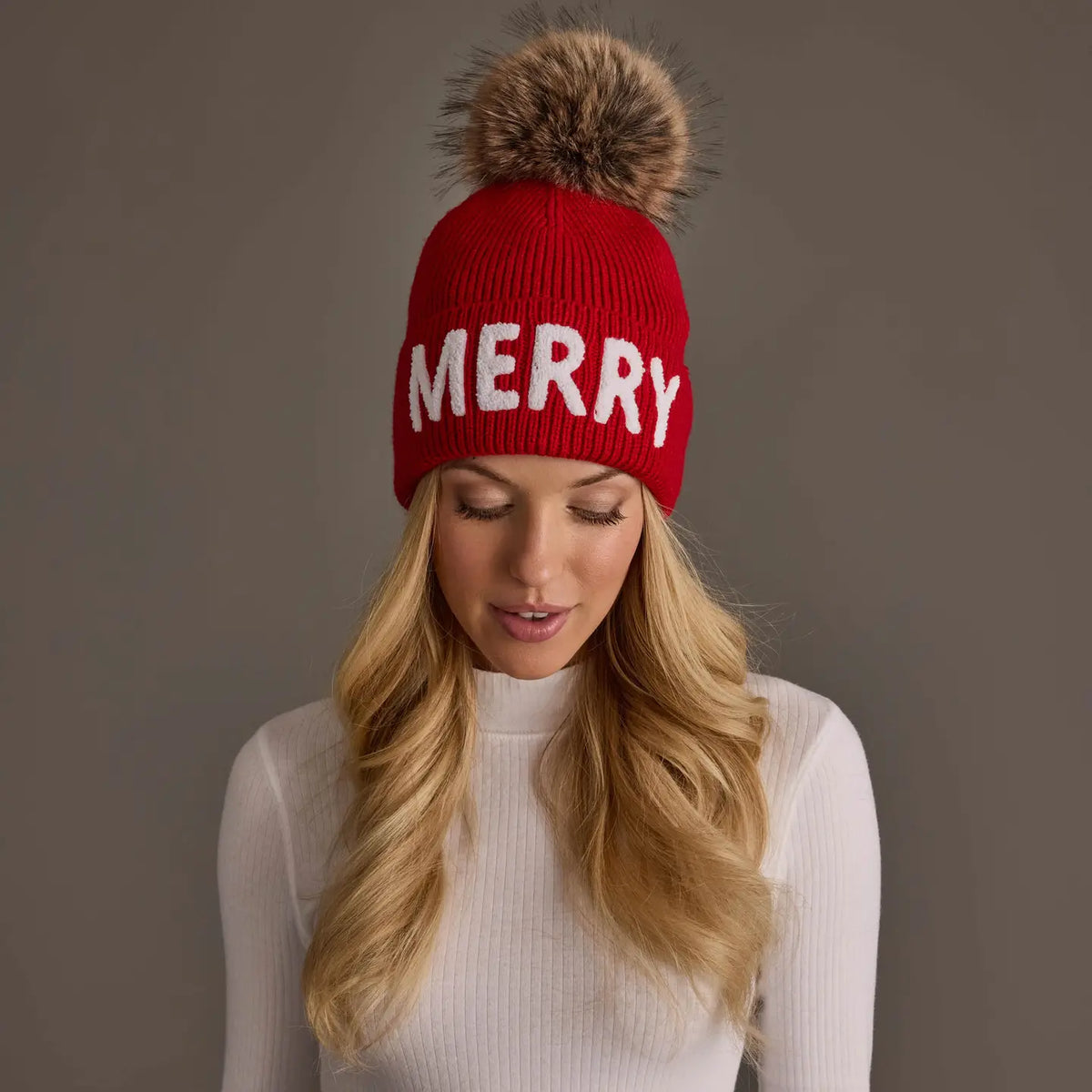 Panache Red Merry Knit Pom Hat