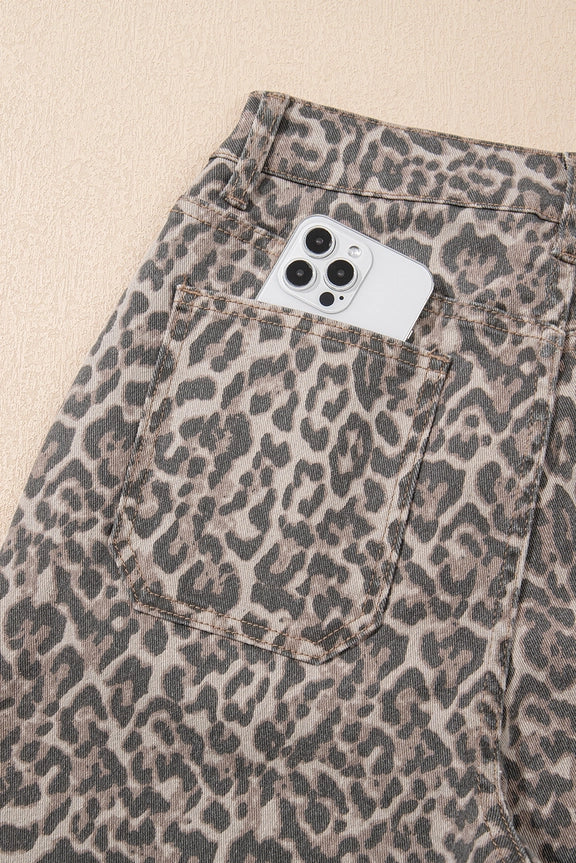 Leopard Wide Leg High Waist Jeans