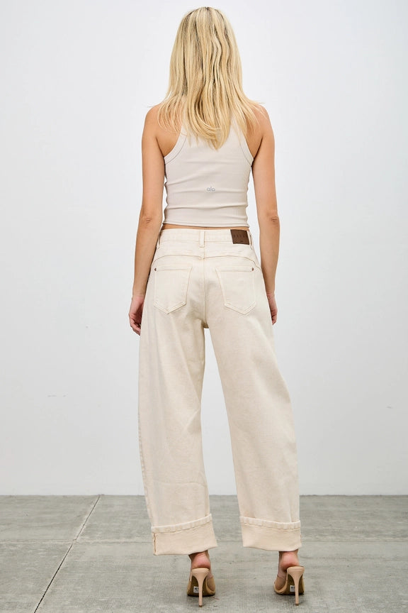 Sand Acid Wash High-Rise Western Barrel Jeans