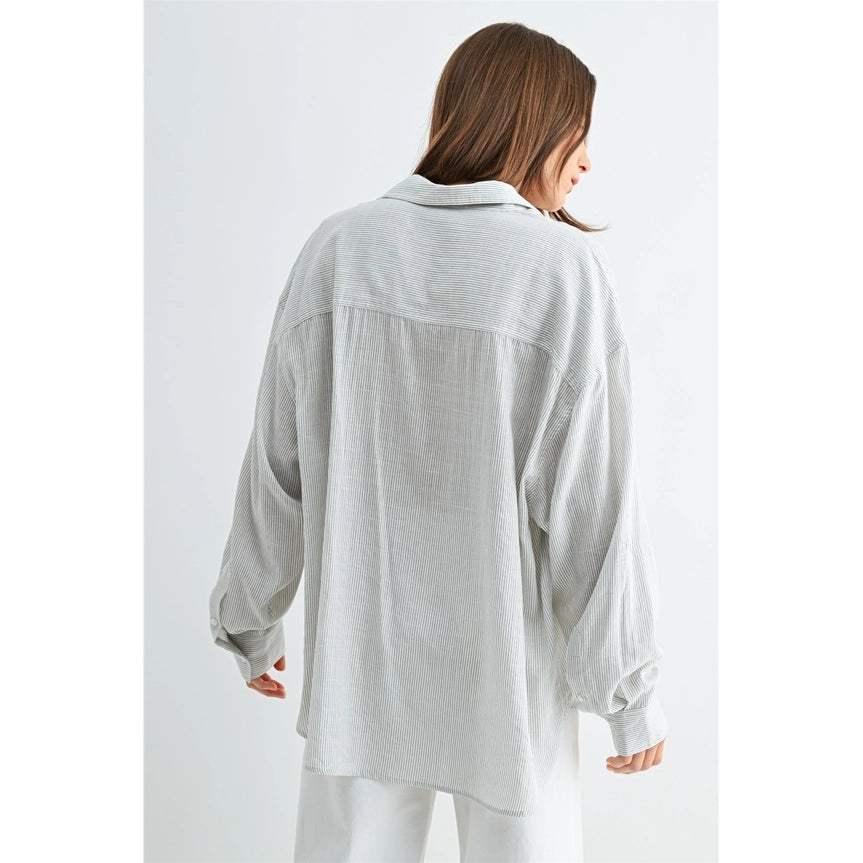 Effortless Coastal Stripe Oversized Button-Down Shirt