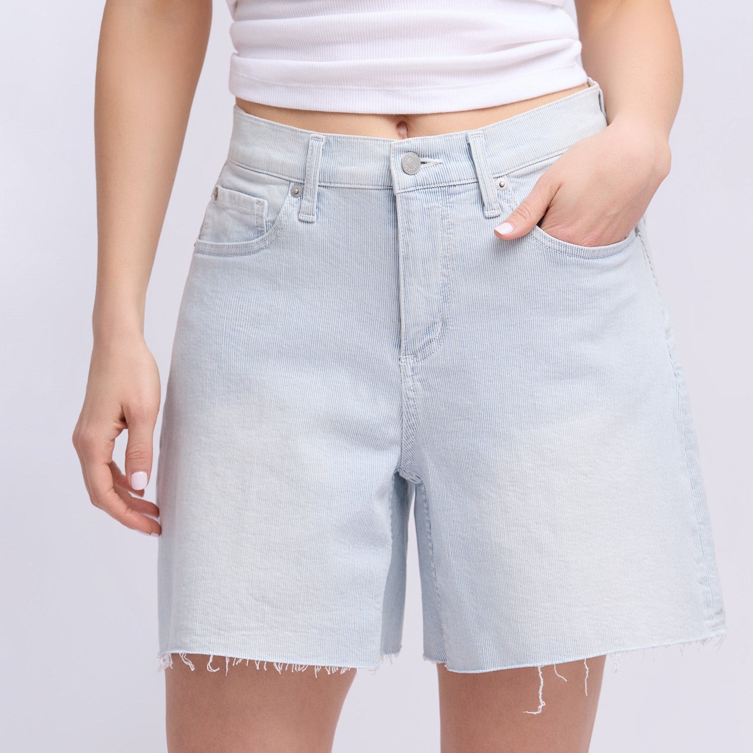 Yoga Jeans Lesley 6" Stretch Denim Shorts - Light Blue Wash
