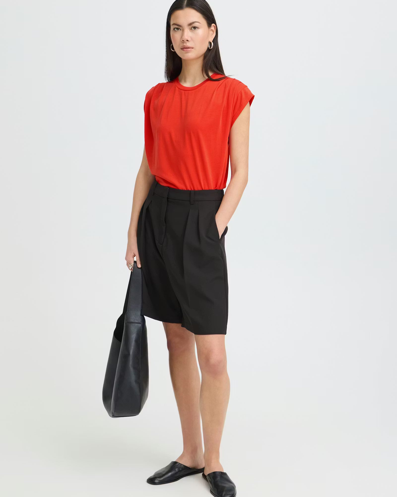 ICHI Pleated Shoulder Top