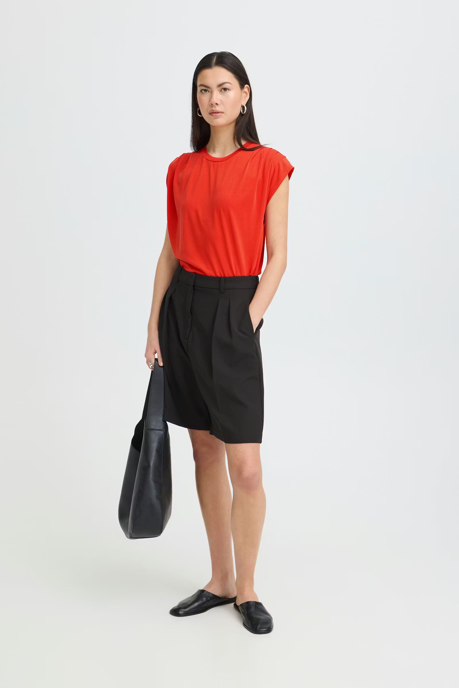 ICHI Pleated Shoulder Top