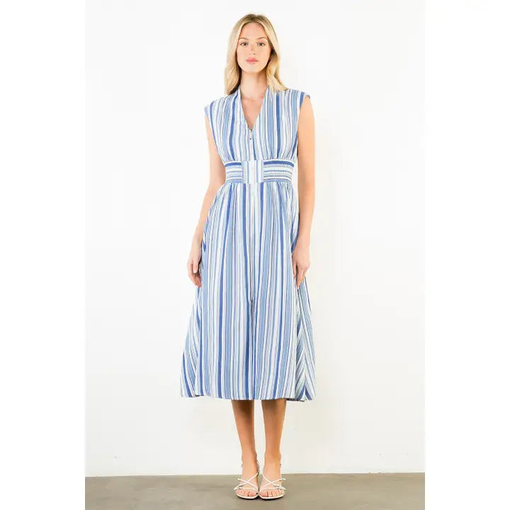 Coastal Breeze Sleeveless Striped Midi Dress
