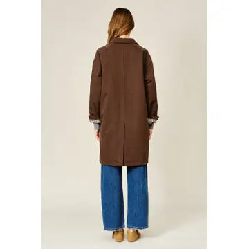 Heritage Canvas Midi Trench Coat with Checked Lining