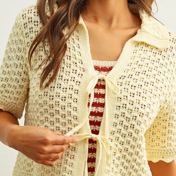 Boho Scalloped Short Sleeve Crochet Cardigan