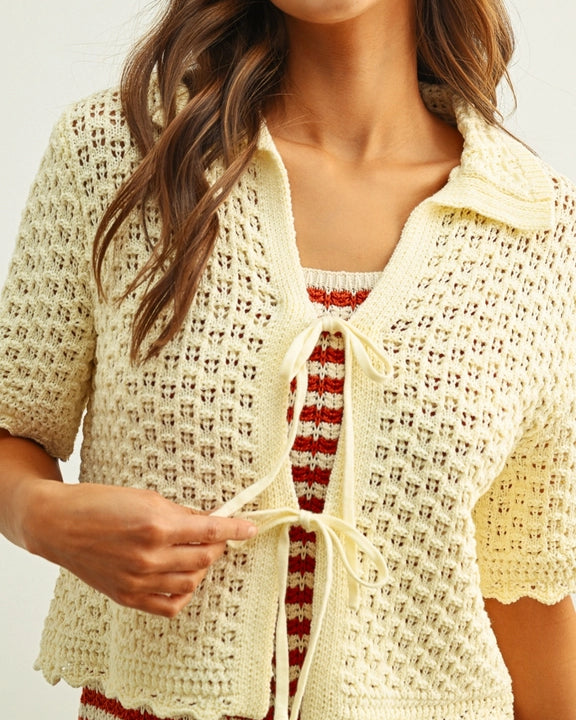 Boho Scalloped Short Sleeve Crochet Cardigan
