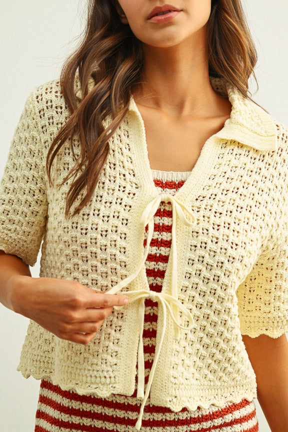 Boho Scalloped Short Sleeve Crochet Cardigan