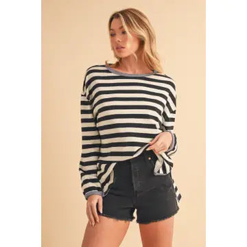 Onida Relaxed Raw-Edge Striped Long Sleeve