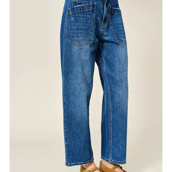 High-Rise Semi-Barrel Curved Leg Jeans