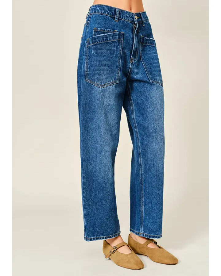 High-Rise Semi-Barrel Curved Leg Jeans