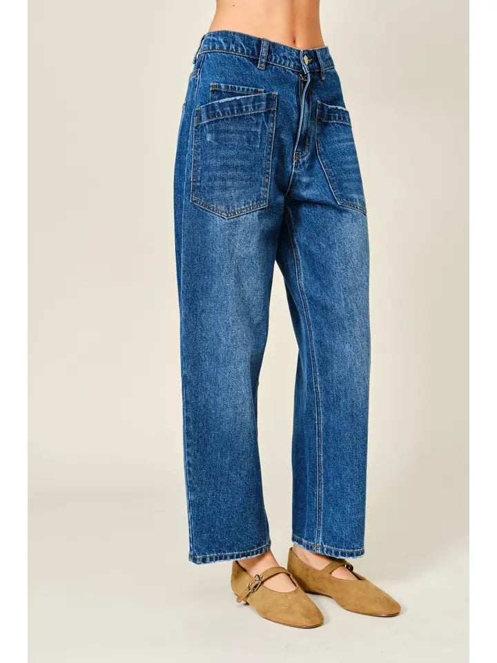 High-Rise Semi-Barrel Curved Leg Jeans