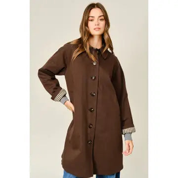 Heritage Canvas Midi Trench Coat with Checked Lining