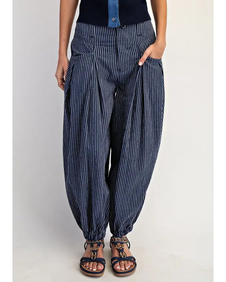 Cotierra Stripe Pleated Wide Leg Boho Pants