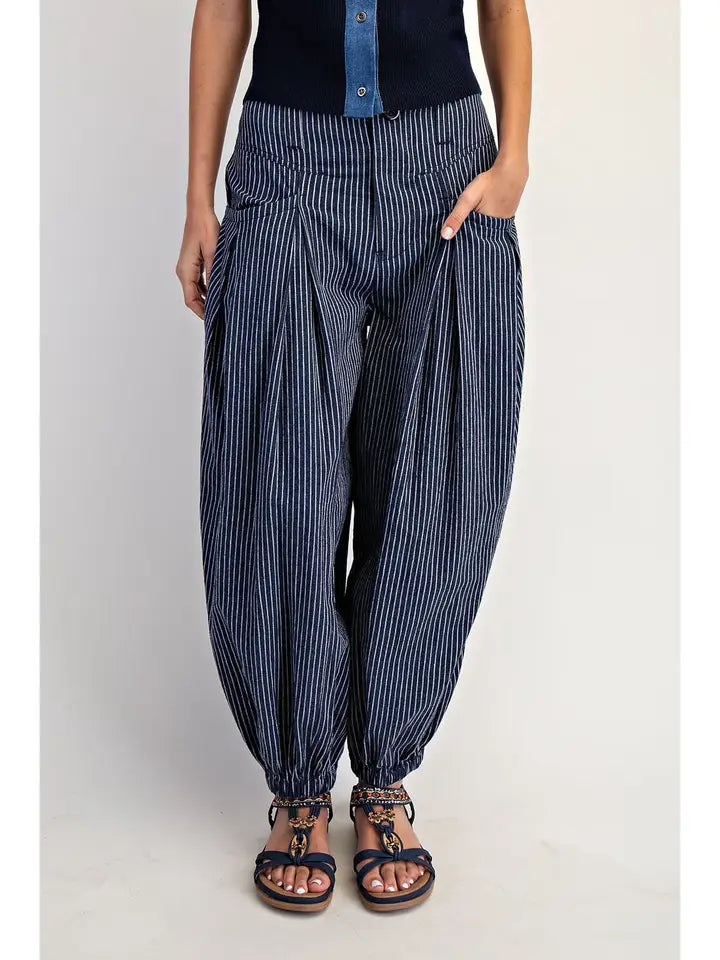 Cotierra Stripe Pleated Wide Leg Boho Pants
