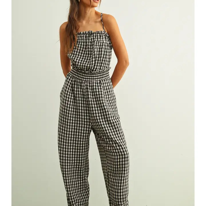 Chic Gingham Cotton Jumpsuit