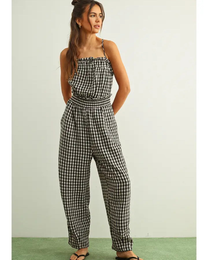 Chic Gingham Cotton Jumpsuit