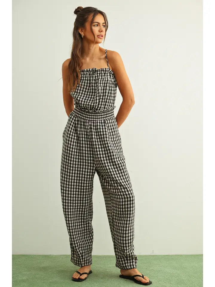 Chic Gingham Cotton Jumpsuit