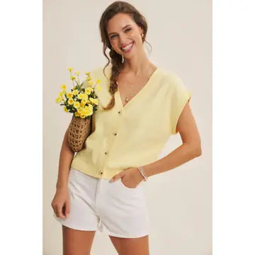 In February Elevated Button Down Short Slve Sweater