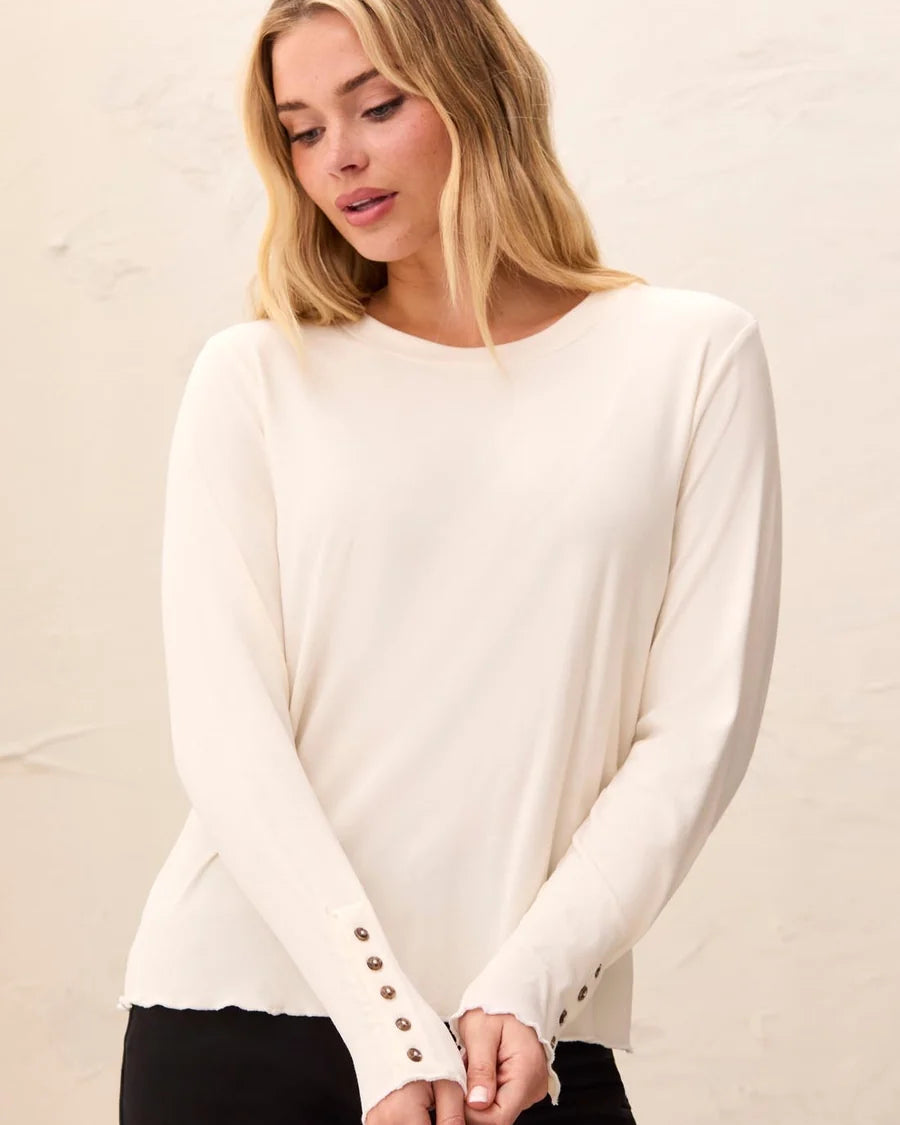 Signature Button-Cuff Long Sleeve Crew Top
