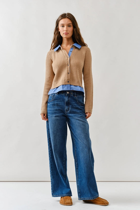 Cable Knit Mixed Media Cardigan