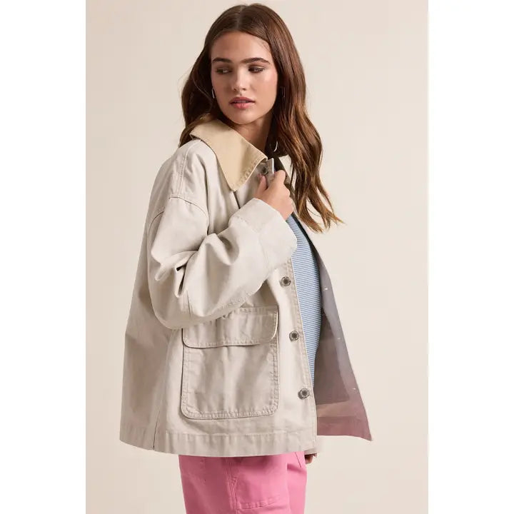 The Everyday Cotton Barn Jacket with Contrast Collar