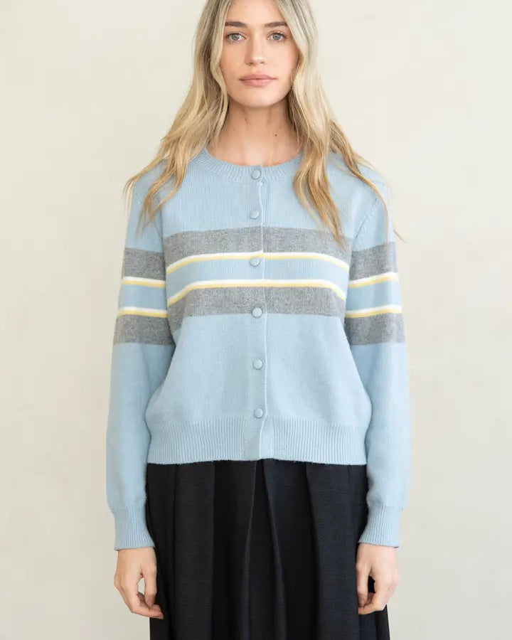 The Essential Soft-Touch Striped Crew Neck Cardigan
