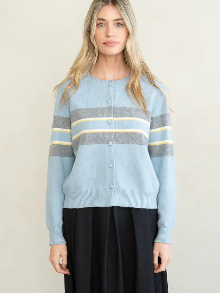 The Essential Soft-Touch Striped Crew Neck Cardigan