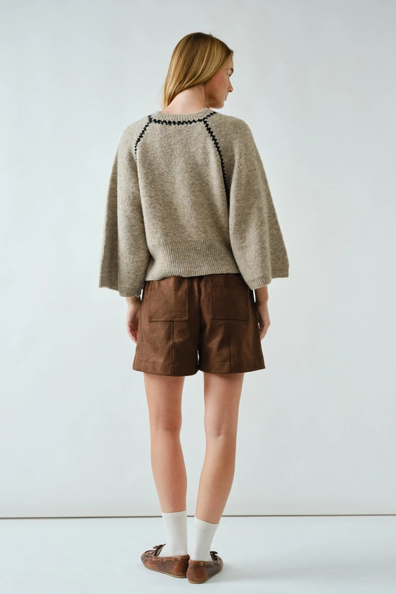 Pullover Sweater with Contrast Stitching