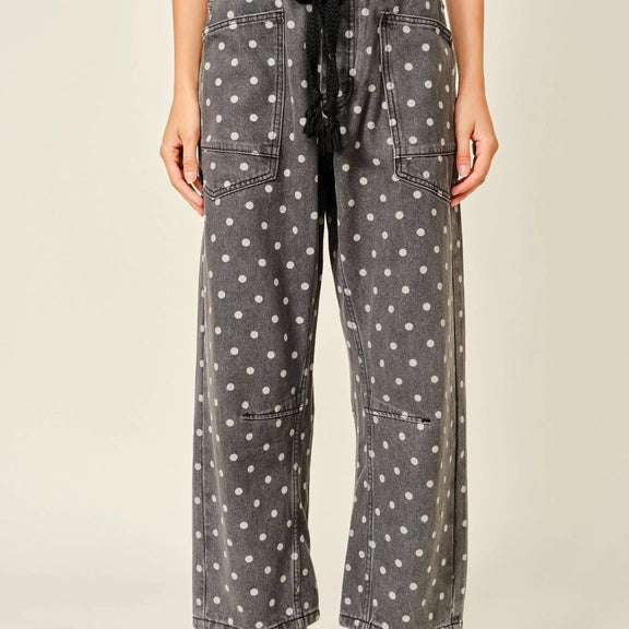 High-Waist Polka Dot Barrel Jeans
