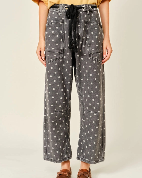 High-Waist Polka Dot Barrel Jeans