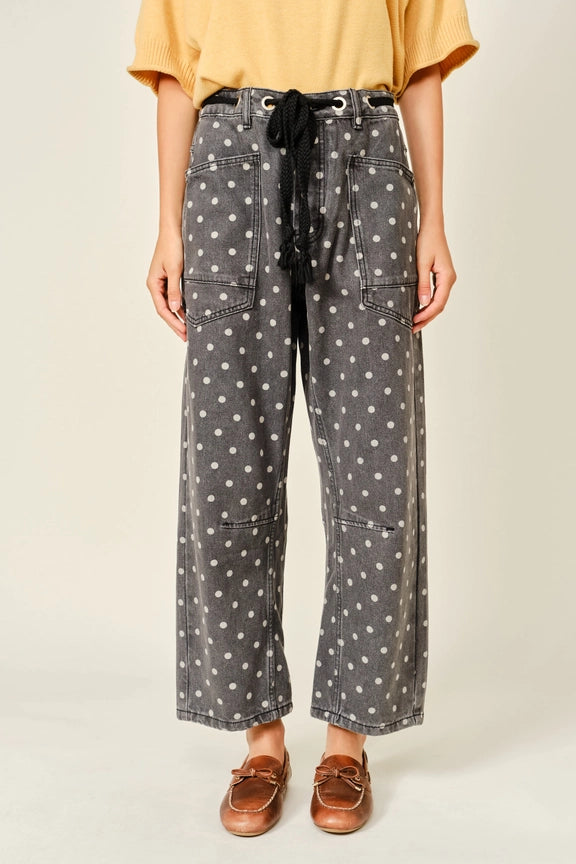 High-Waist Polka Dot Barrel Jeans