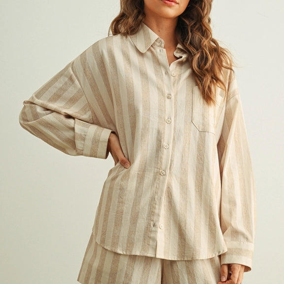 Aria Oversized Striped Button-Down Shirt