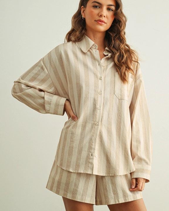 Aria Oversized Striped Button-Down Shirt