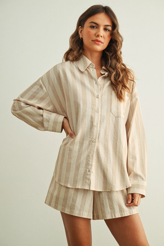 Aria Oversized Striped Button-Down Shirt