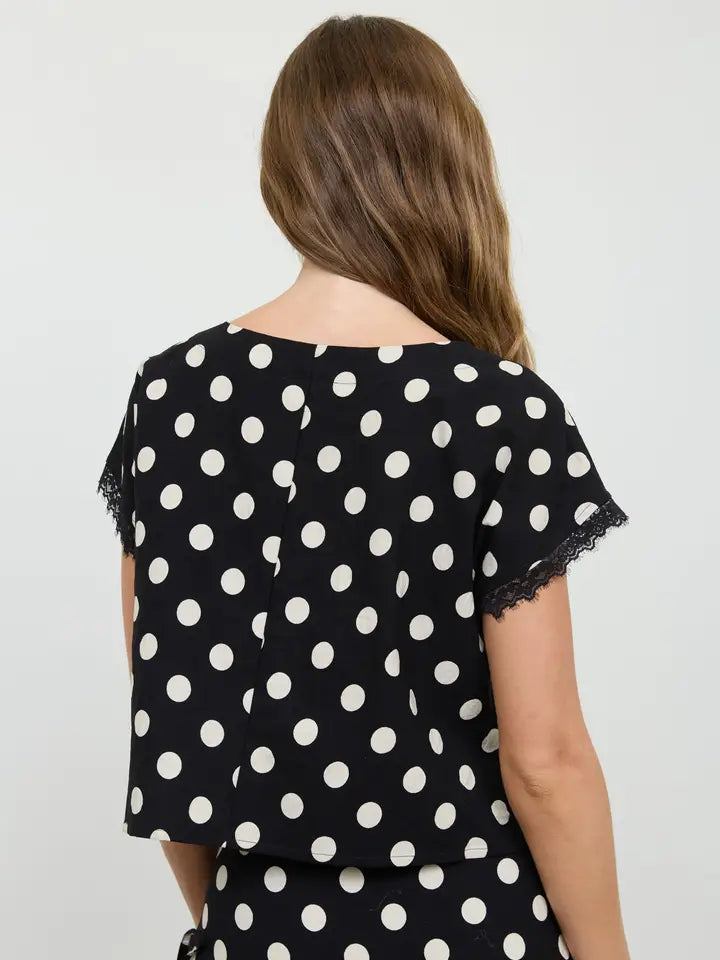 blu pepper polka dot short slve lace top