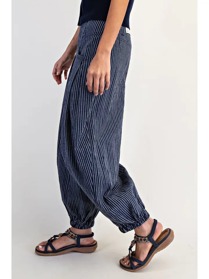Cotierra Stripe Pleated Wide Leg Boho Pants