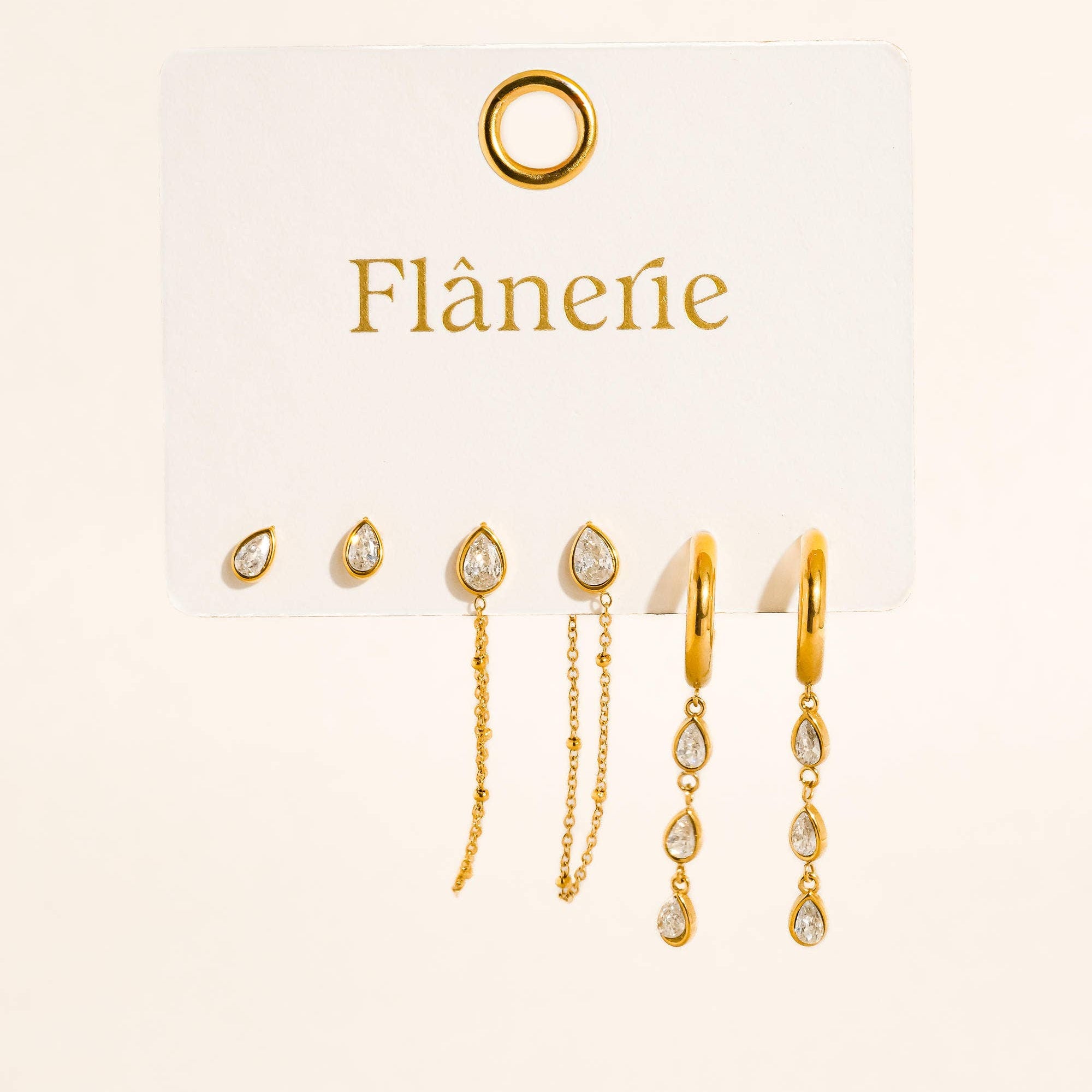 Finley 18K Gold Non-Tarnish CZ Chain Drop Earring Sets