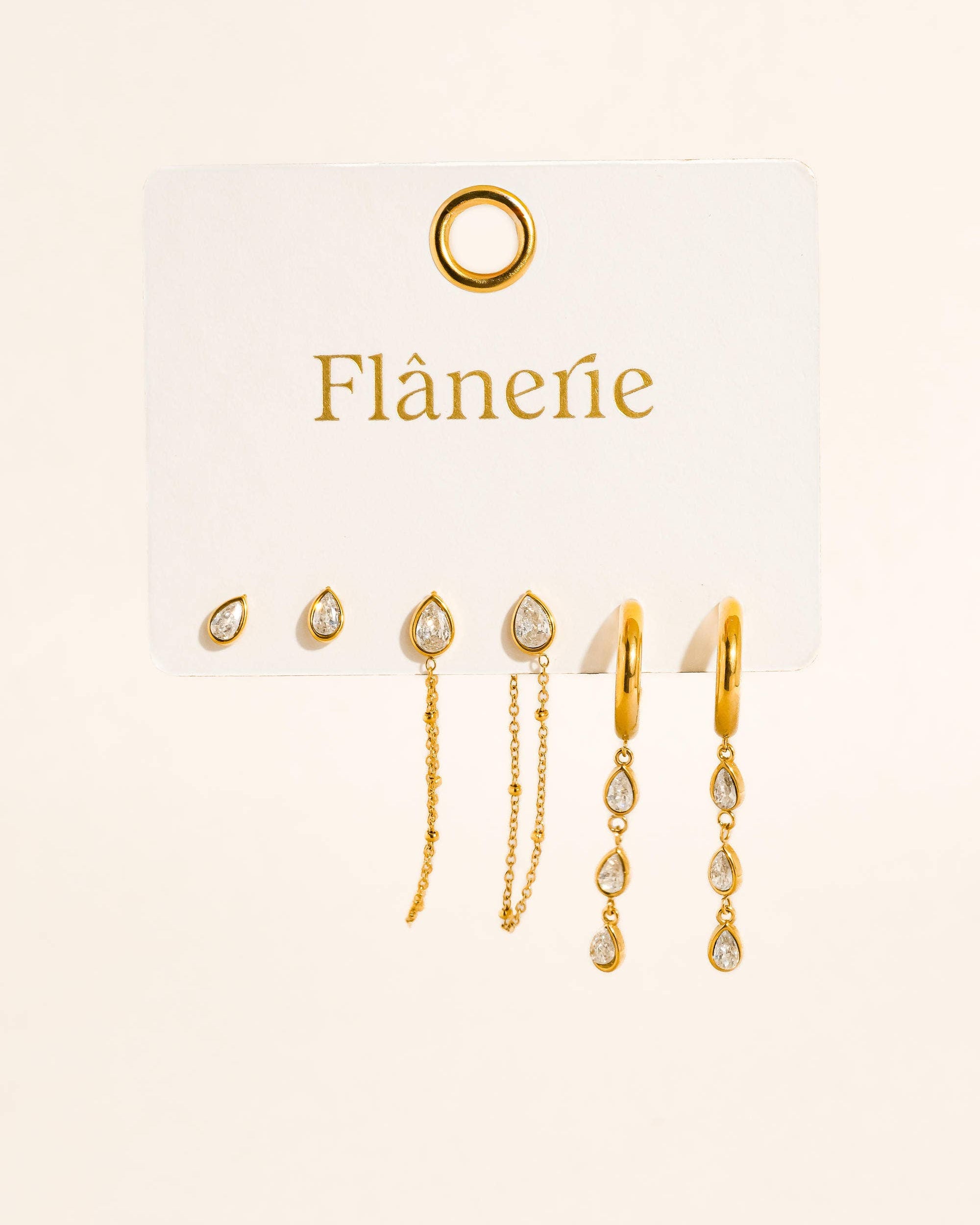 Finley 18K Gold Non-Tarnish CZ Chain Drop Earring Sets